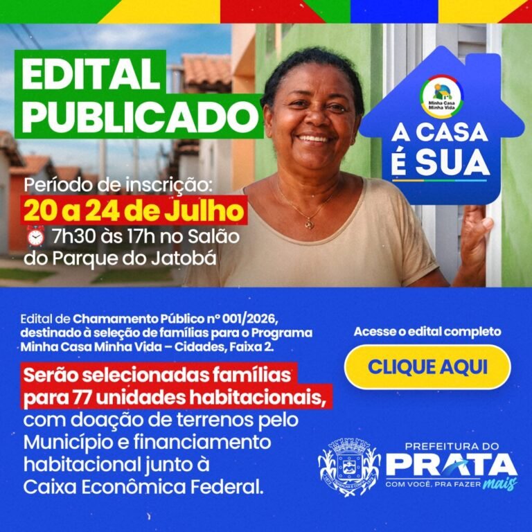 Prata abre seleção para 77 unidades do Minha Casa Minha Vida