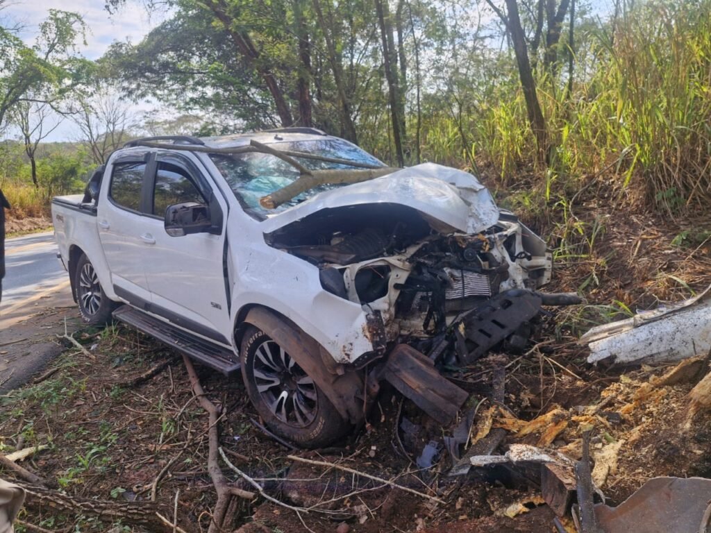 Caminhonete roubada é recuperada após acidente na MGC-497 em Prata